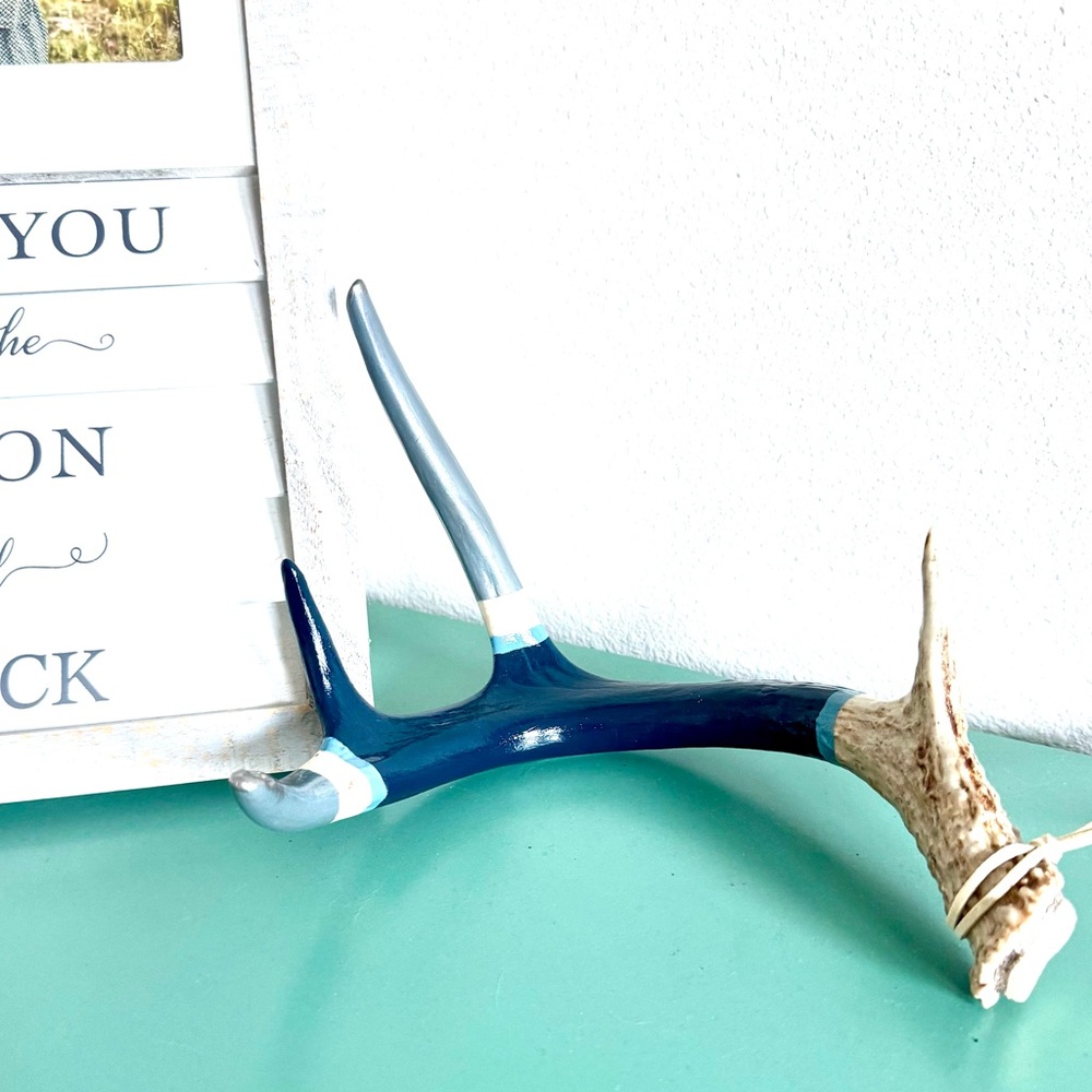 Hand Painted “The Blues” Natural Shed Antler